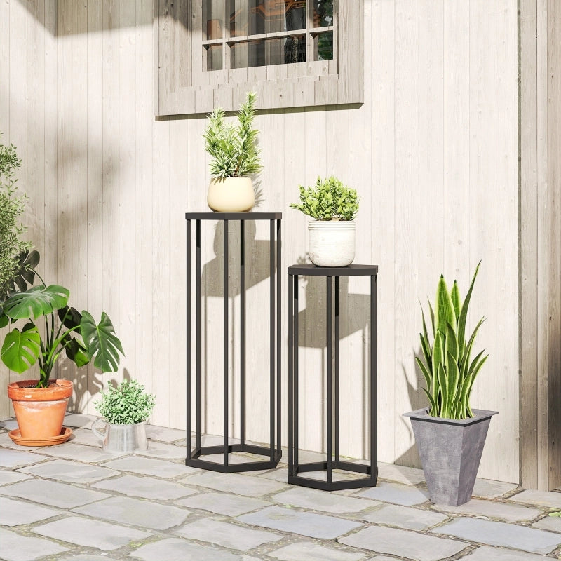PORTA PIANTE Set da 2 pezzi 75/60 cm Metallo Nero