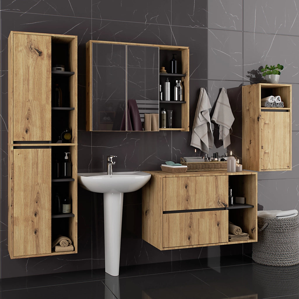 Mobile bagno sospeso VAMI Rovere Artisan, Grigio Grafite 35 cm 1 anta 35x30x80 cm