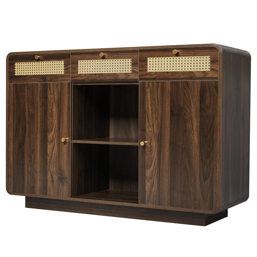 Madia con 3 cassetti; 2 ante e vano aperto; ripiani regolabili; per soggiorno; in MDF; effetto noce; 120 × 40 × 85 cm