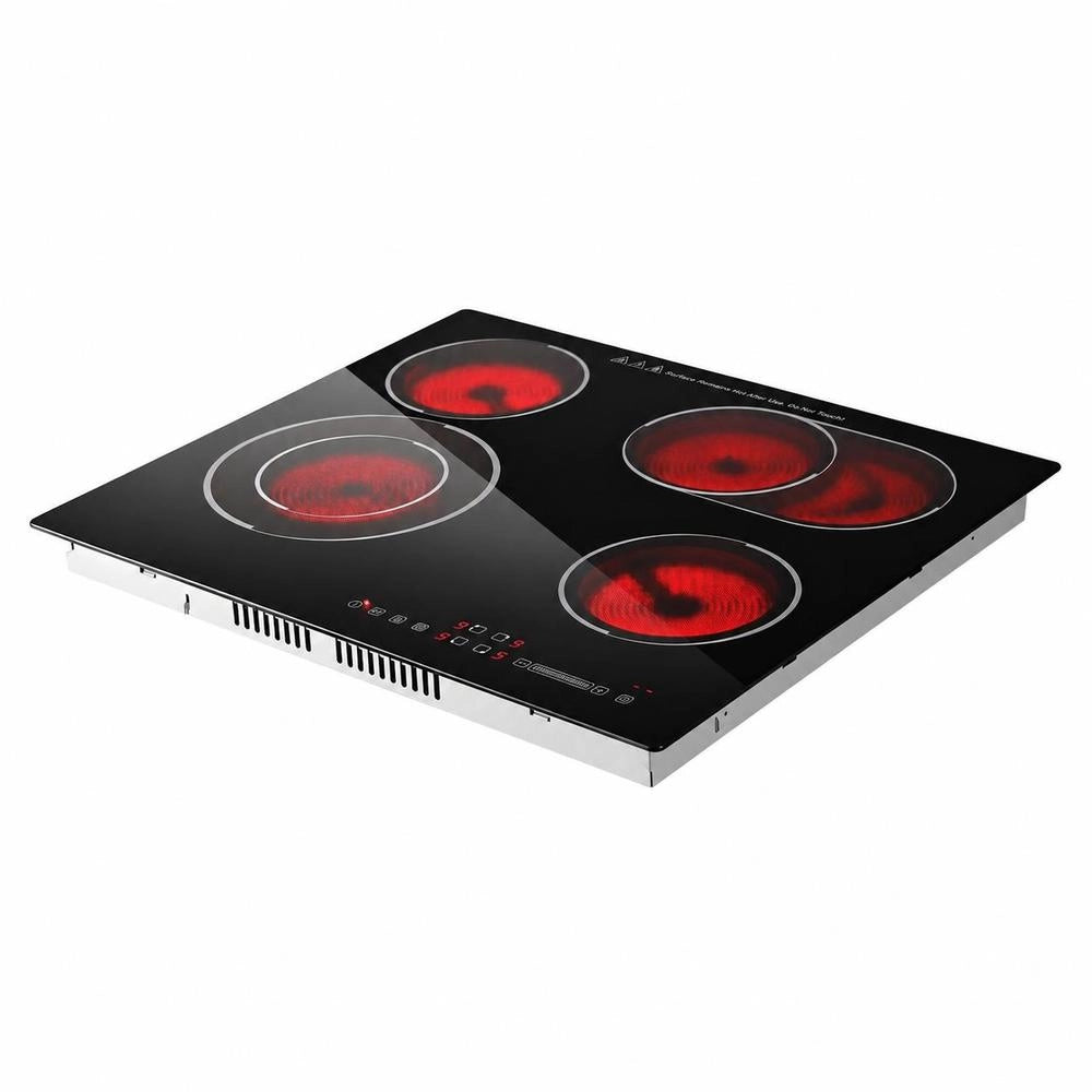Piano Cottura Elettrico Incasso Vetroceramico 6600W 4 Bruciatori Blocco Bambini 9 Livelli 590x520mm