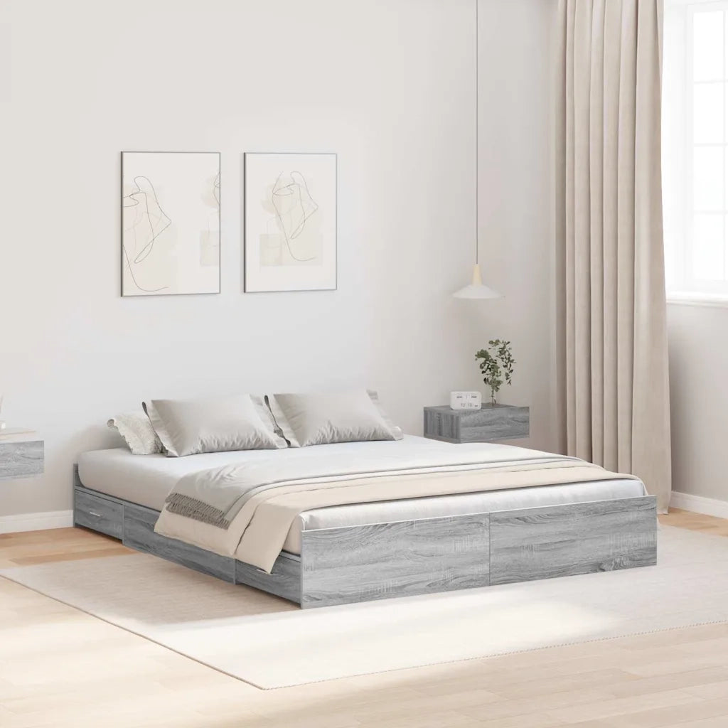 Struttura letto con contenitore-Giroletto con contenitore Grigio Sonoma 140 x 200 cm