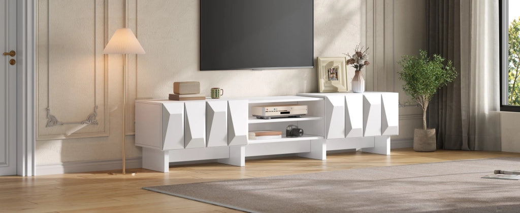 Mobile TV 180 cm bianco con 4 ante, ripiani aperti e passacavi HAVRYA