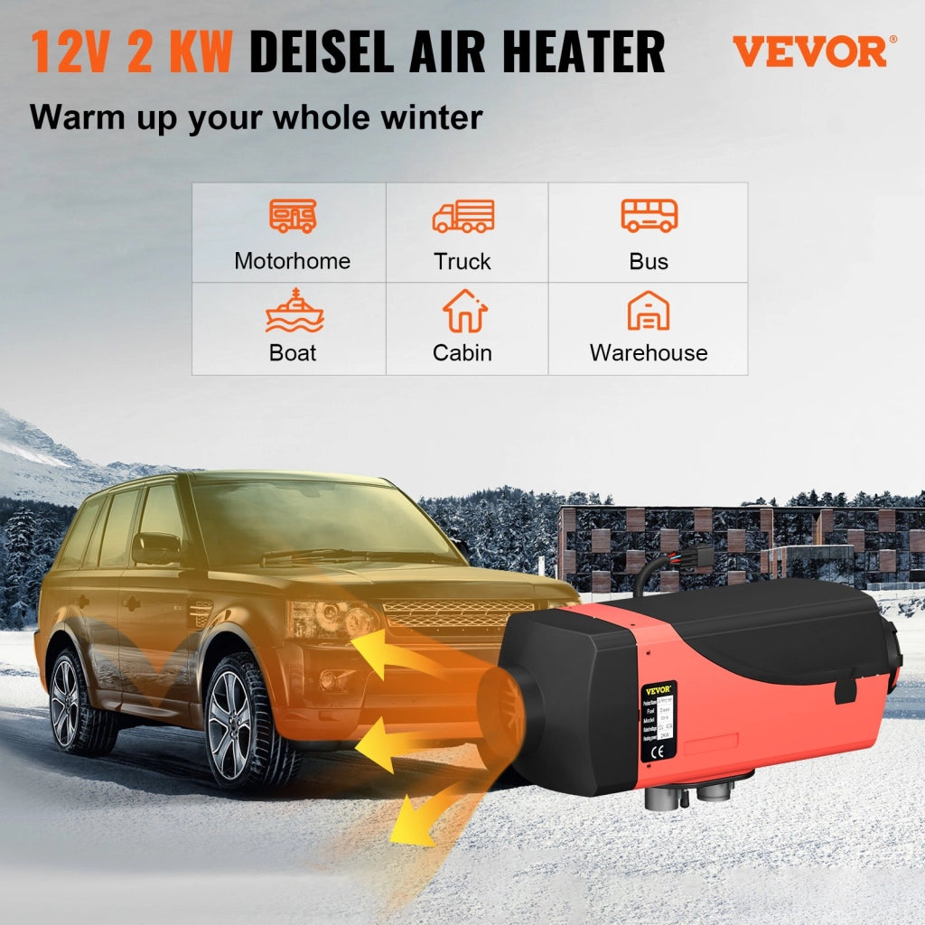 Riscaldatore ad Aria Diesel 12V 2KW per Camper e Auto con Serbatoio 10L, Display LCD e Silenziatore, Riscaldamento da Parcheggio Robusto