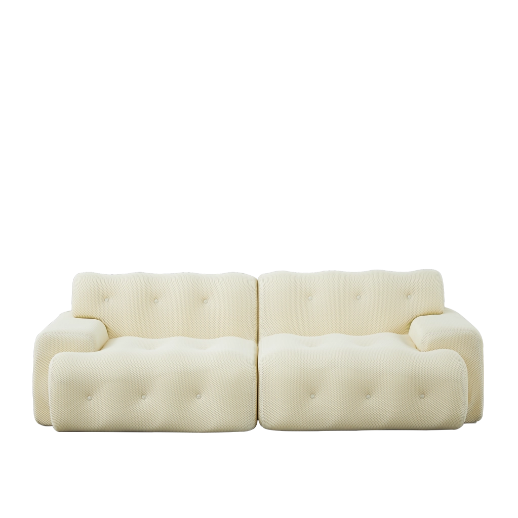 Divano Cloud due posti beige con braccioli larghi e design moderno, 224x104x66 cm