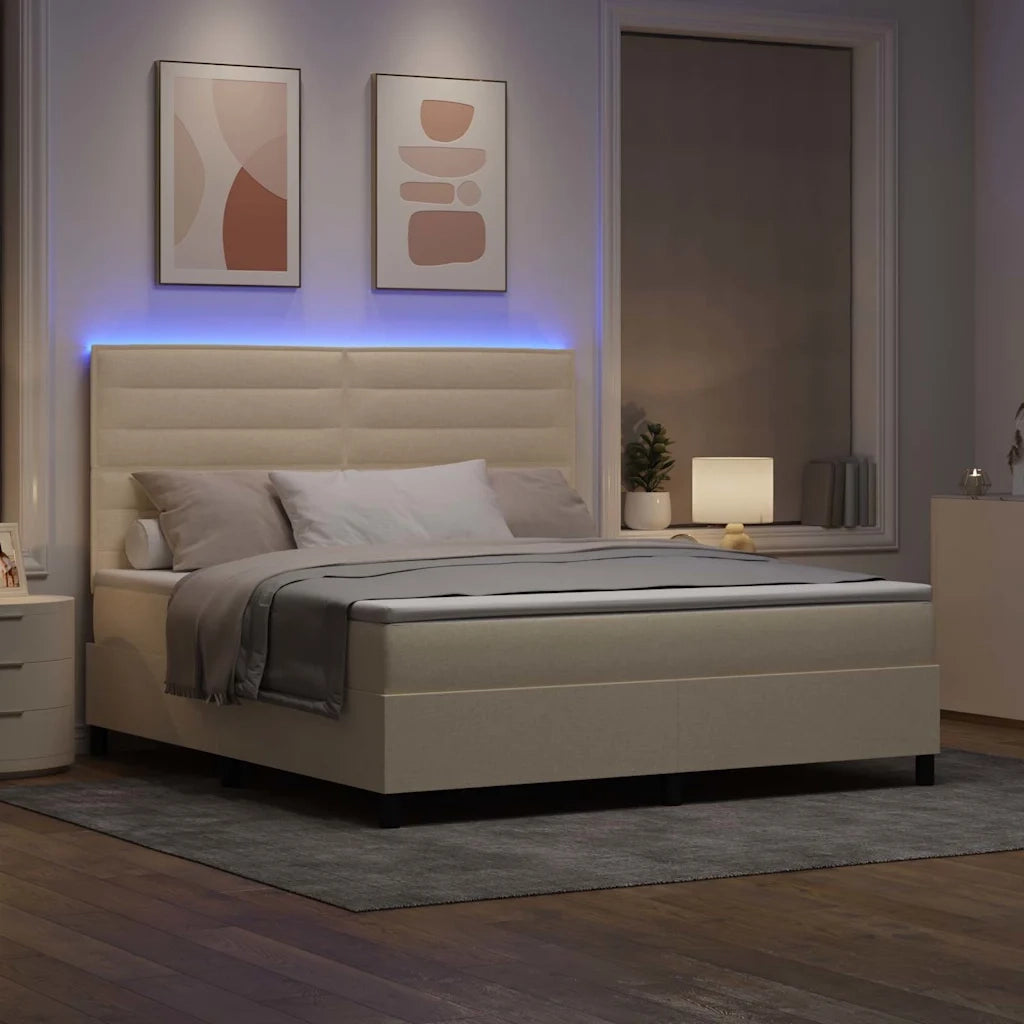 Letto a molle con materasso con led Crema 180 x 200 cm Tessuto 3342814