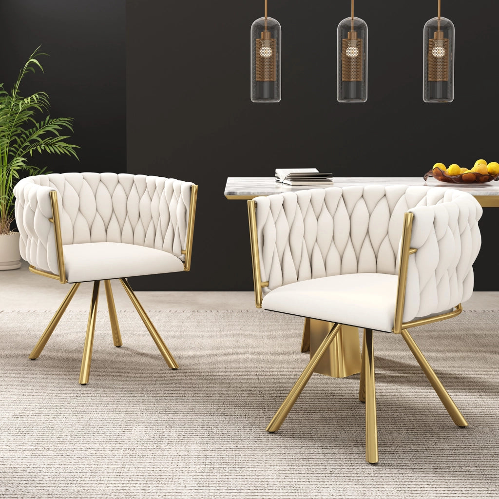 SEDIA Girevole 360° Set da 4 pezzi in velluto Beige e Oro
