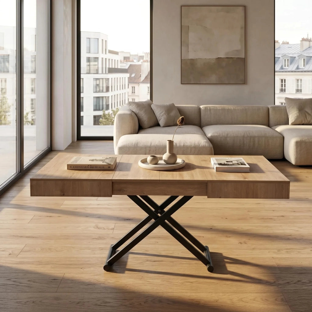 Tavolo Trasformabile VORTEXA Allungabile in Laminato Rovere, da Tavolino a Tavolo da Pranzo, 120+35+35 x 80 cm