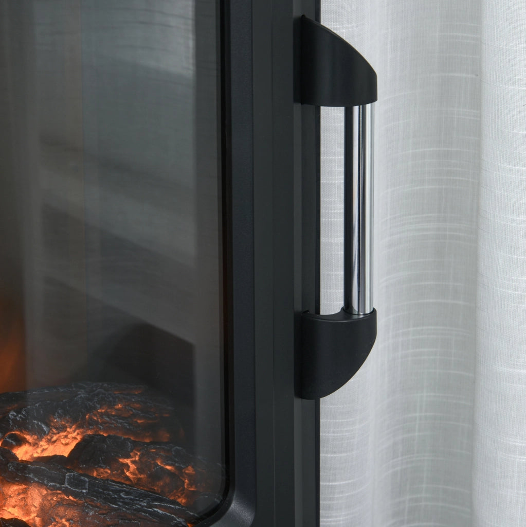 Camino Elettrico Nero con Effetto Fiamma Realistico, Termostato, 1000/2000 W, per Ambienti fino a 25 mq, 44,5x32,1x74 cm