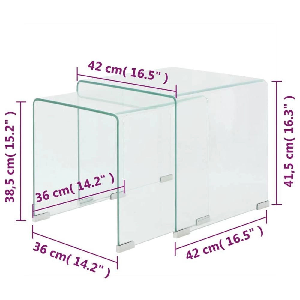 Two-piece Nesting Table Set Made Of Tempered Glass Transparent