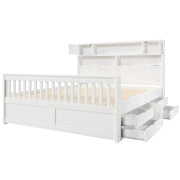 Letto matrimoniale 160x200 cm bianco con ripiani; LED; USB e 4 cassetti