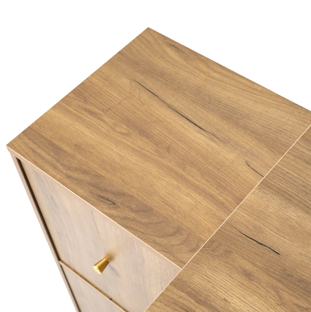 Scrivania girevole a 360° con 4 cassetti e 4 vani in MDF effetto rovere