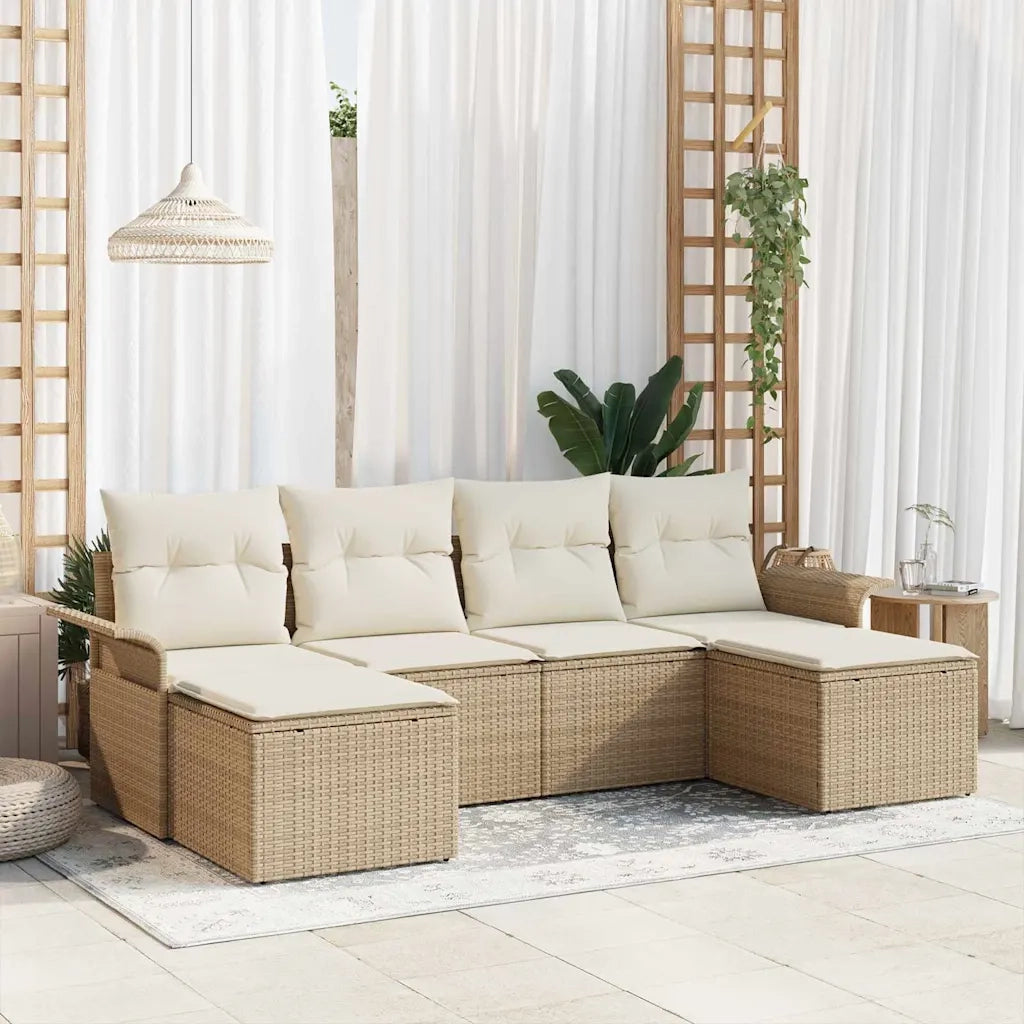 Set Divano da Giardino con archiviazione 6 pcs Beige polyrattan