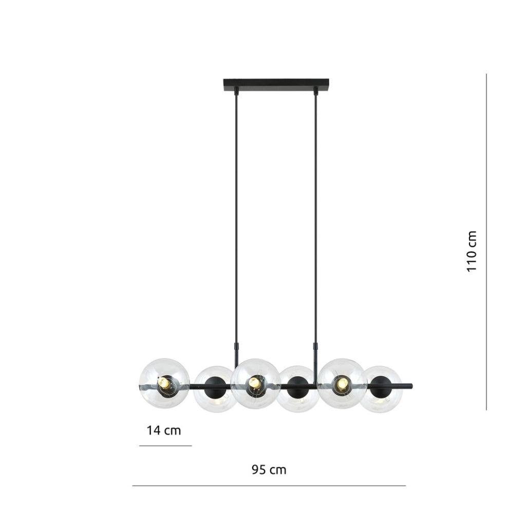 Lampadario a sospensione RORY 6 luci nero trasparente