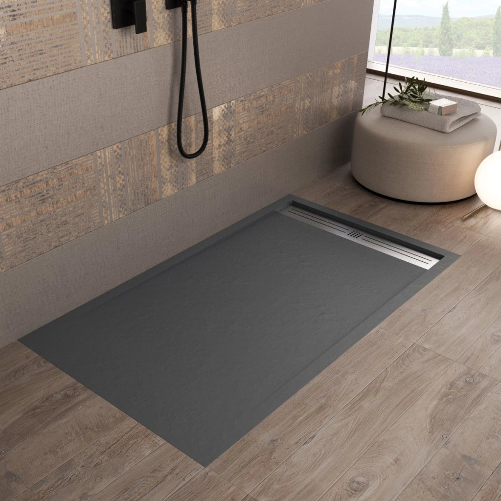 Piatto doccia in marmoresina grigio scuro effetto pietra cemento relax, misura 70x200