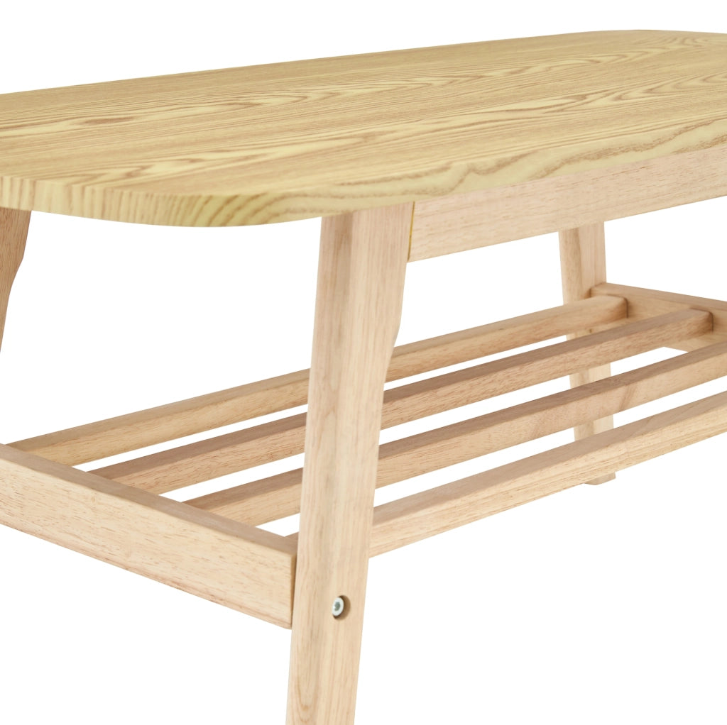 Tavolino da caff¨¨ 110x58x19 cm a due ripiani con base in legno massello colore legno