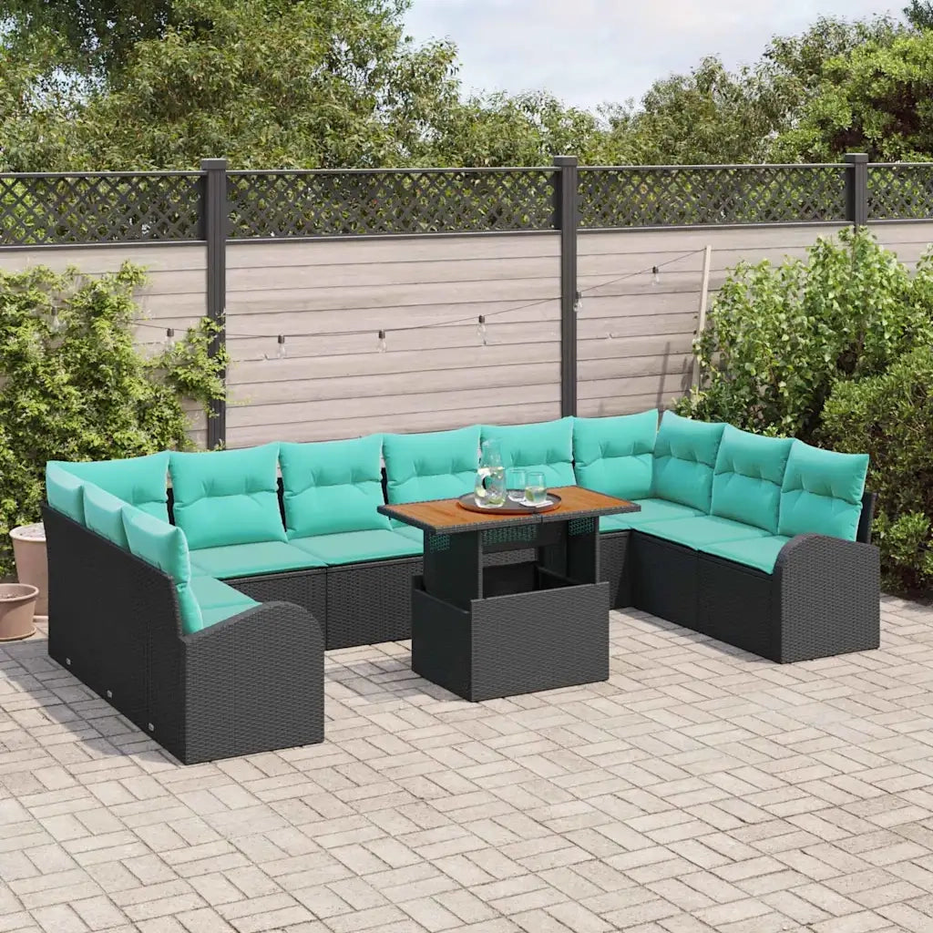 Set Divano da Giardino 11 pcs Nero Poly Rattan 3358377