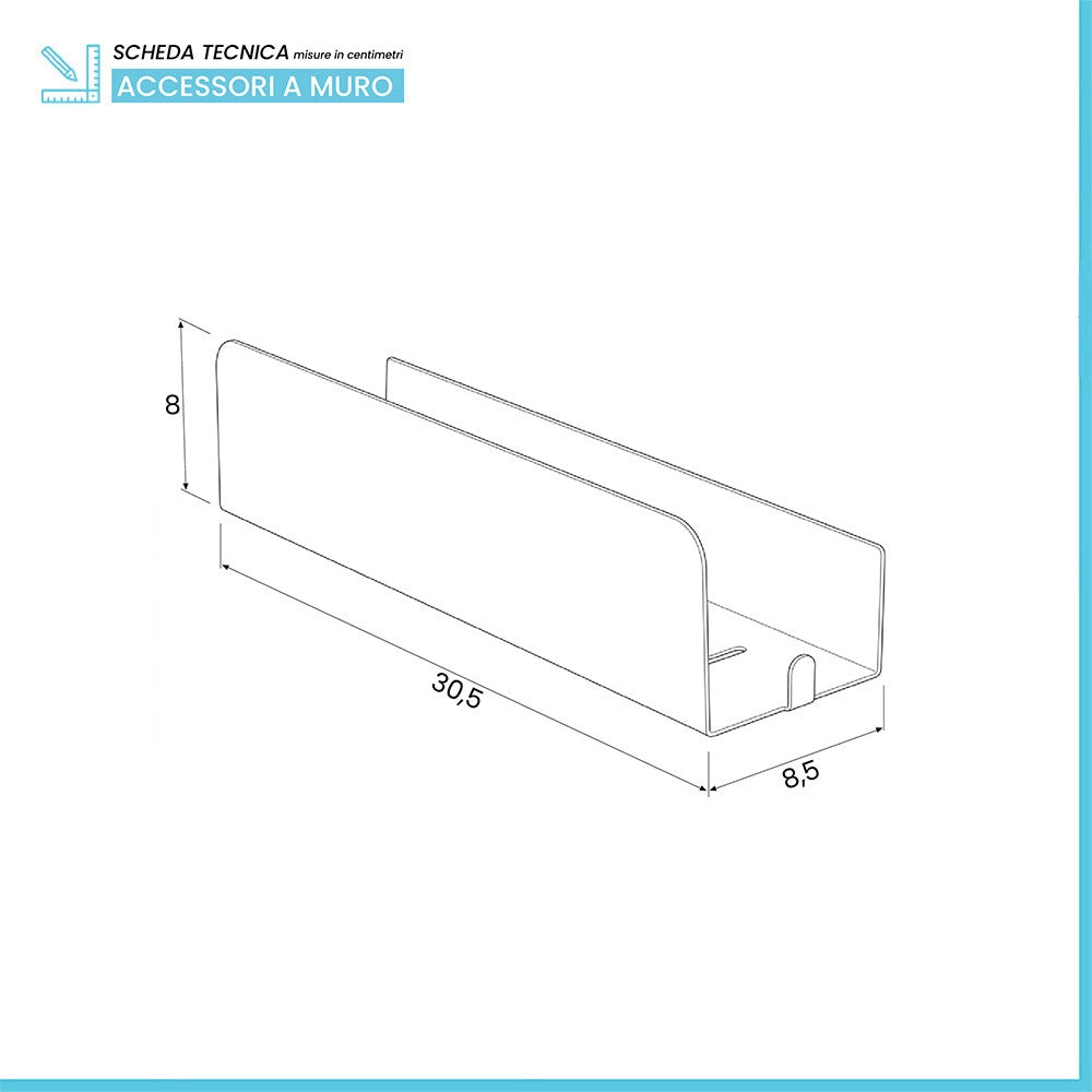 Mensola doccia 30 cm terracotta in acciaio inox senza fori Rea