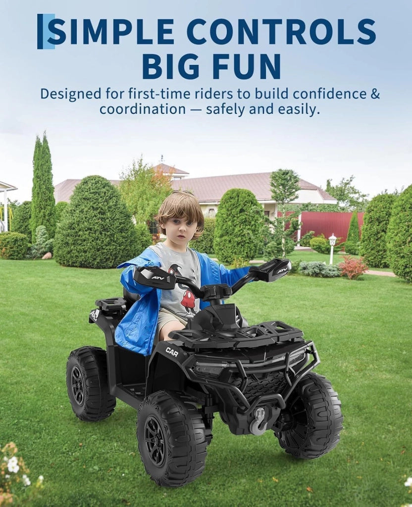 Quad Elettrico per Bambini 12V Fuoristrada con Telecomando; Sospensioni; Bandiera LED e Bluetooth - Nero