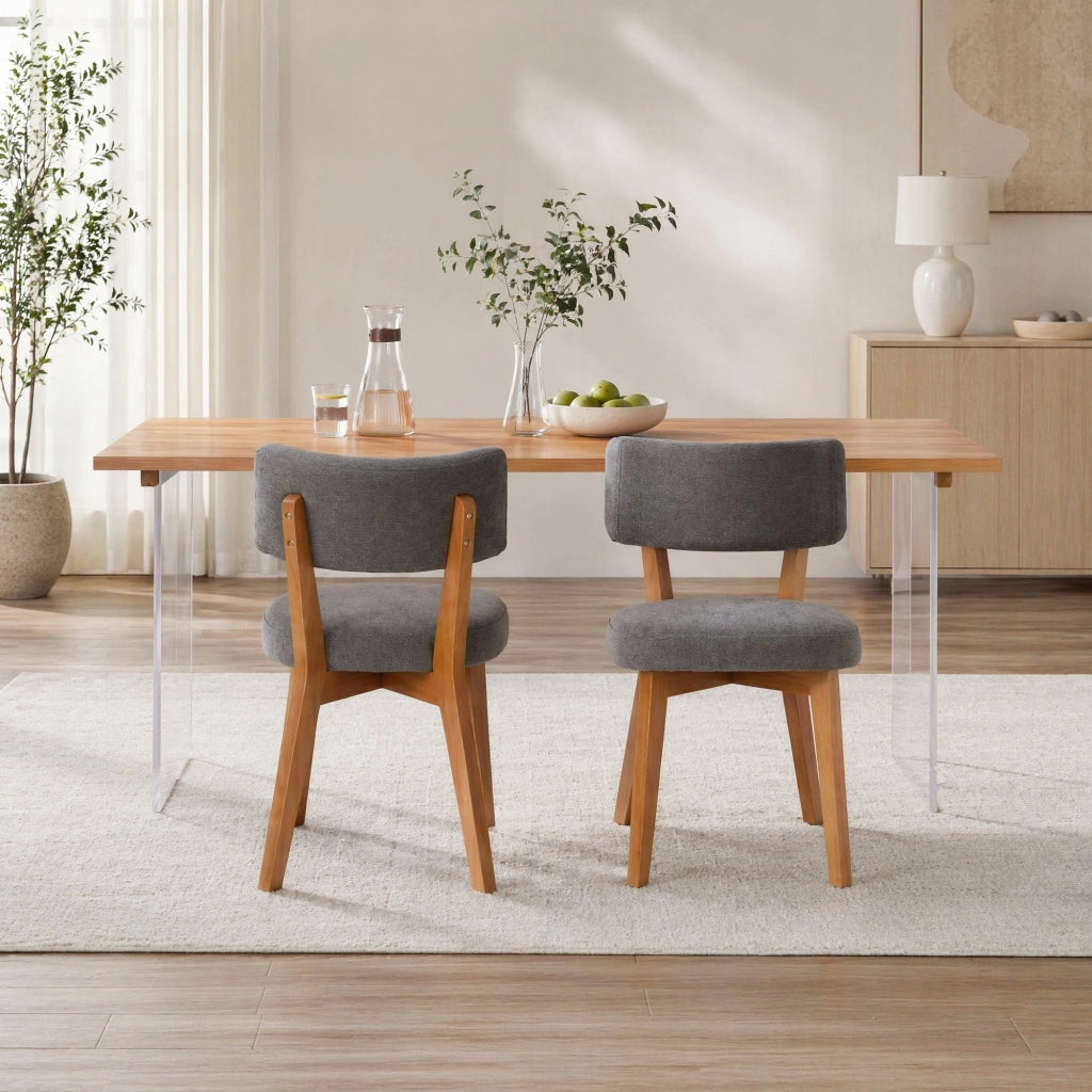 Set 2 sedie da pranzo imbottite grigie con gambe in legno massello HOMVRA