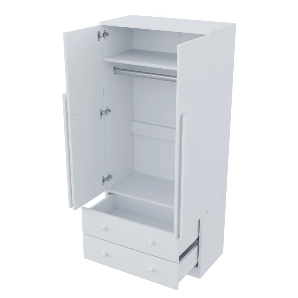 Armadio guardaroba bianco 70x40x170 cm con ante doppie, cassetti e ripiani