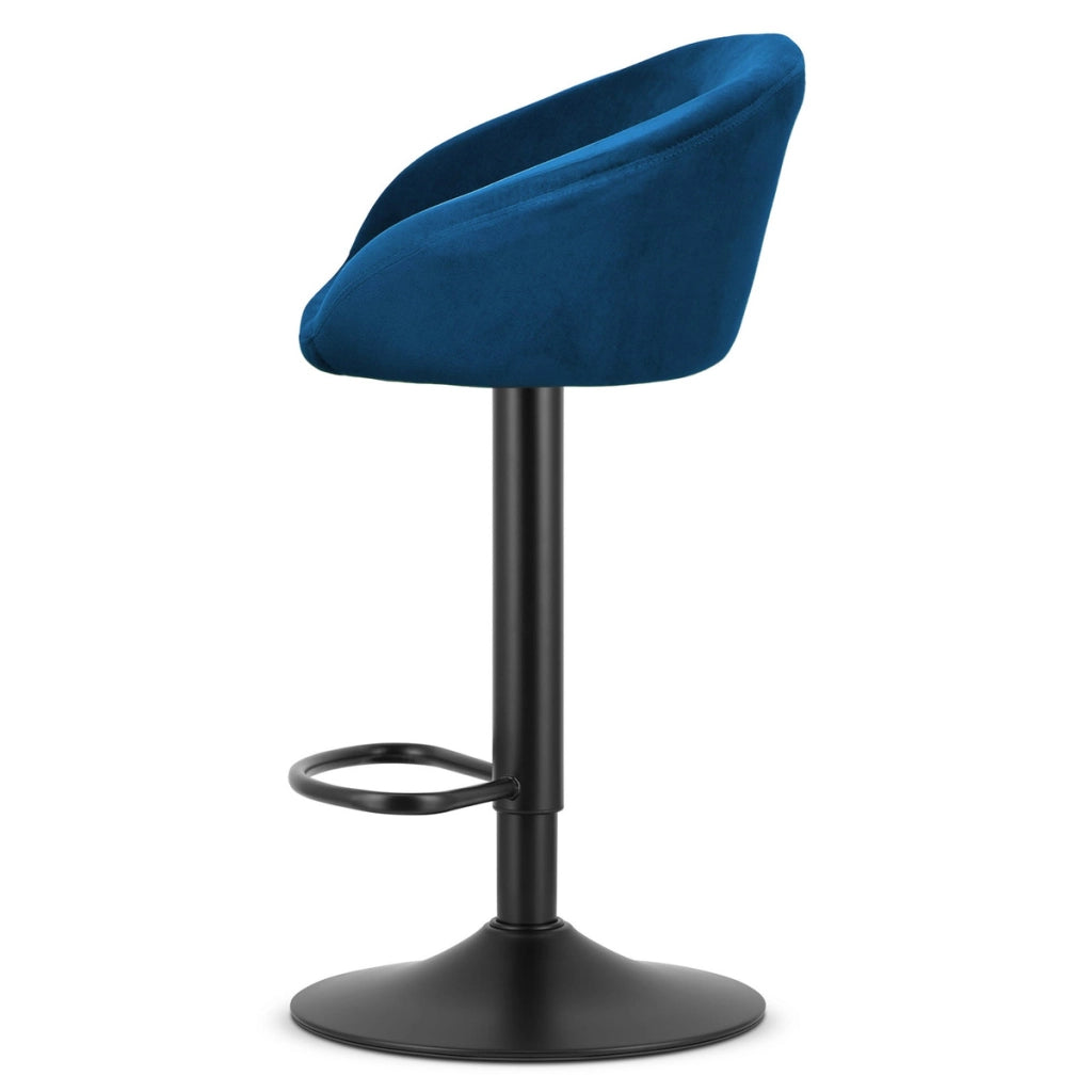 Sgabello da bar East in velluto blu notte con base nera