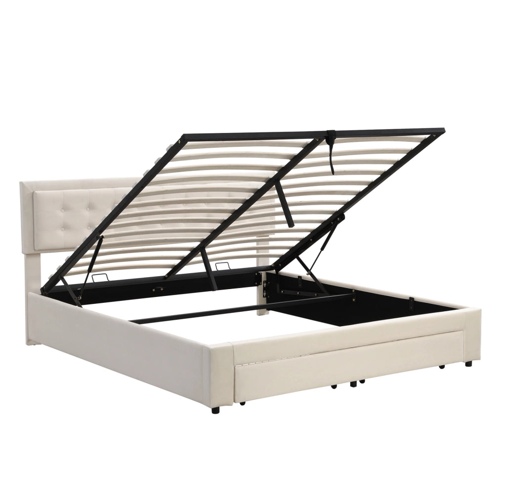 Letto matrimoniale in velluto beige 180 x 200 cm