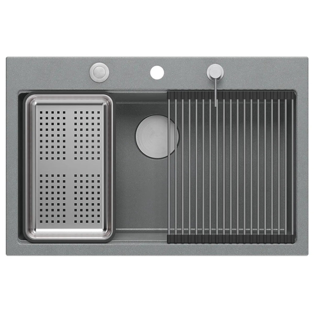 Lavello In Granito Marc 110 Workstation Grey Metallic Tappo rame spazzolato