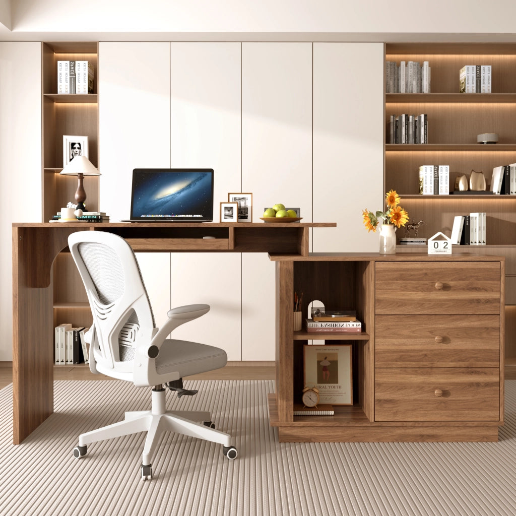 Scrivania dritta con piano estraibile; ripiano per tastiera e 3 cassetti in MDF color noce 110 × 40 × 75.5 cm