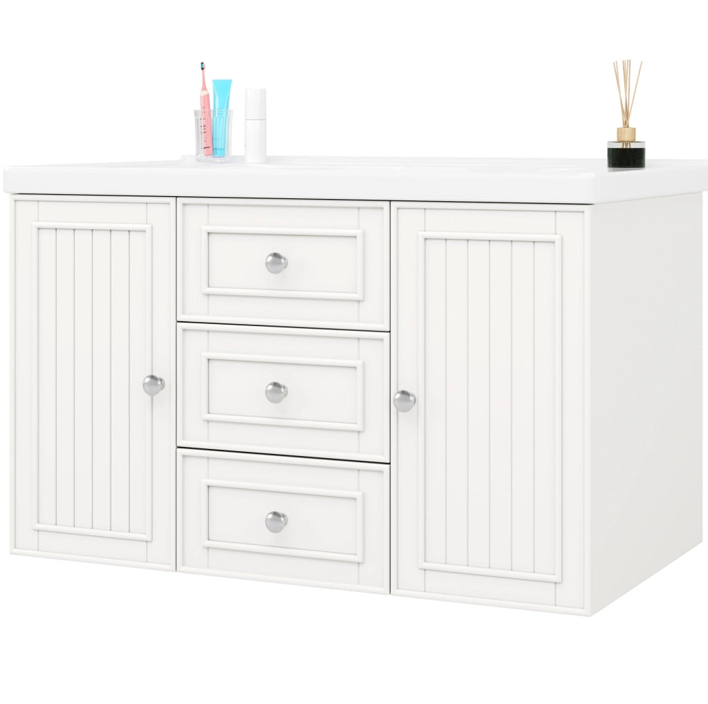 Mobile bagno sospeso 78;5x46 cm bianco MDF con lavabo e 3 cassetti