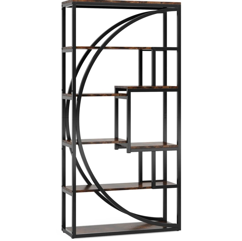 Libreria geometrica a 6 livelli in metallo e legno