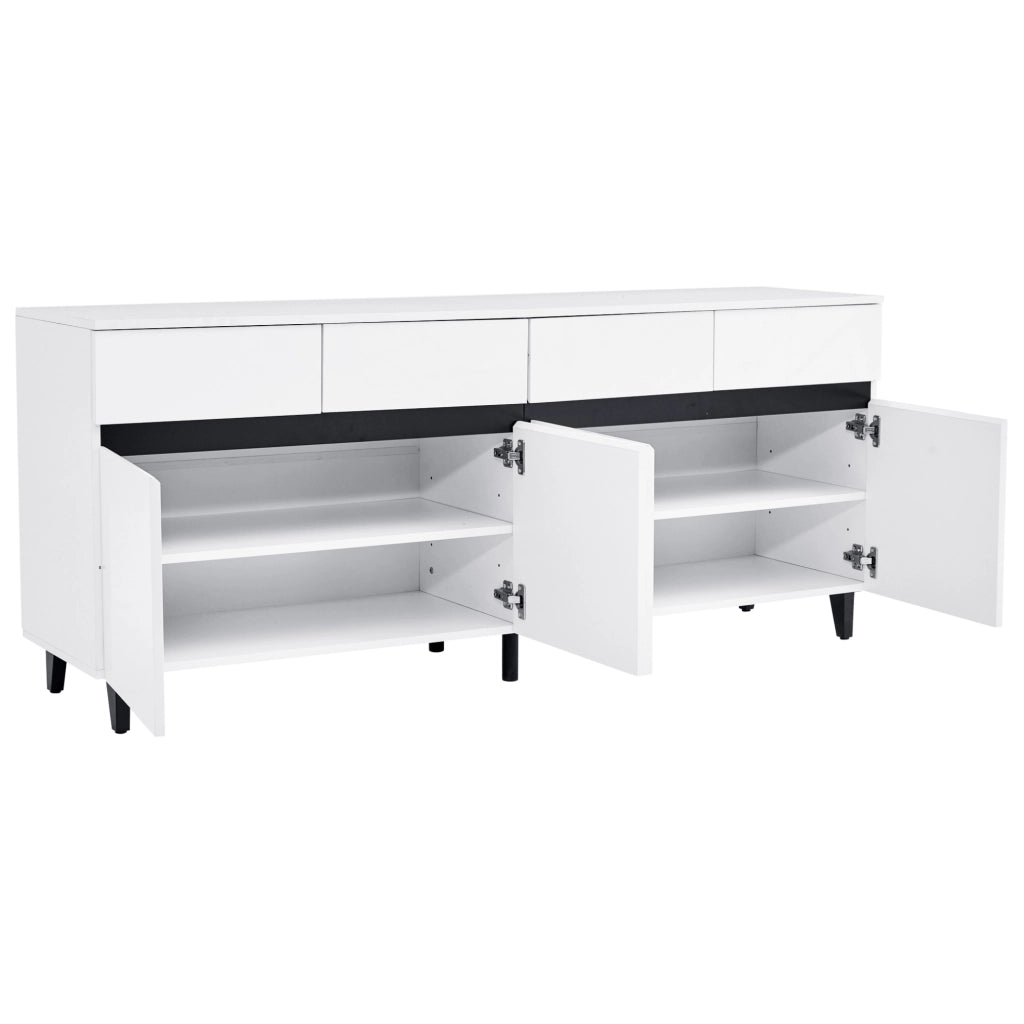 Sideboard bianco lucido con 4 cassetti, 2 ante e ripiani regolabili 160x40x68 cm
