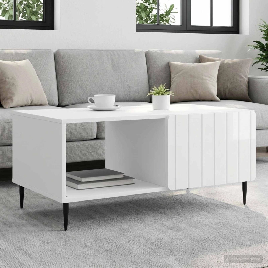 Tavolino da salotto Bianco Lucido 90 x 50 x 40 cm 894499