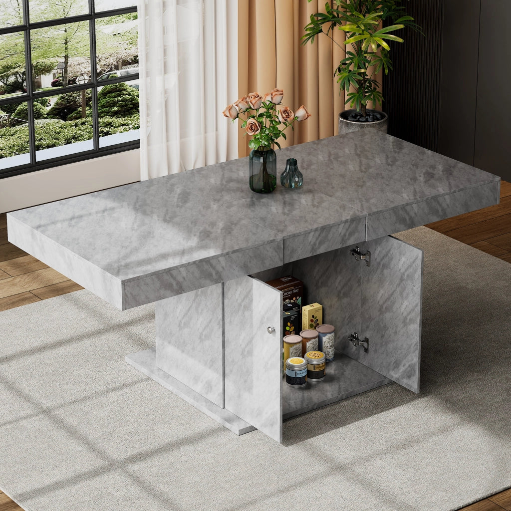 Tavolo da pranzo allungabile con vano contenitore in truciolare e metallo grigio 140/180 × 80 × 76 cm