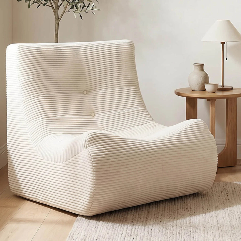 IDMarket - Poltrona a sacco modulabile BILLY, 1 posto, in velluto a coste beige