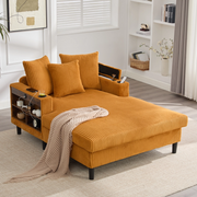 Chaise longue in velluto a coste giallo senape con LED e USB