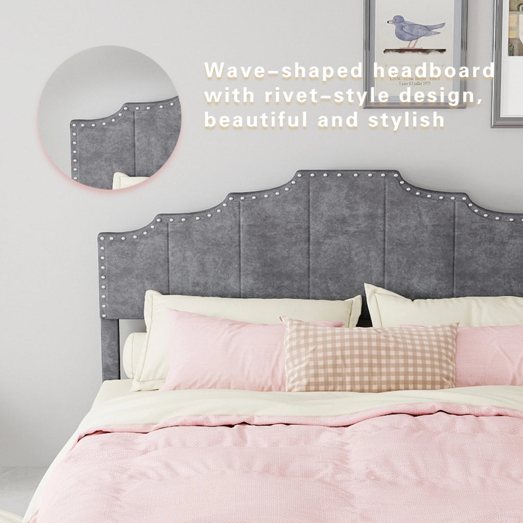Letto con testiera geometrica per materasso 160 × 200 cm in tessuto grigio con rete a doghe