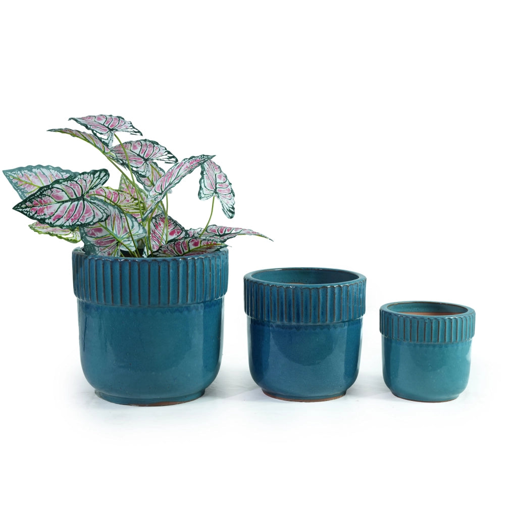 Vaso in ceramica Ø 38 cm blu-verde lucido, per interni e giardino