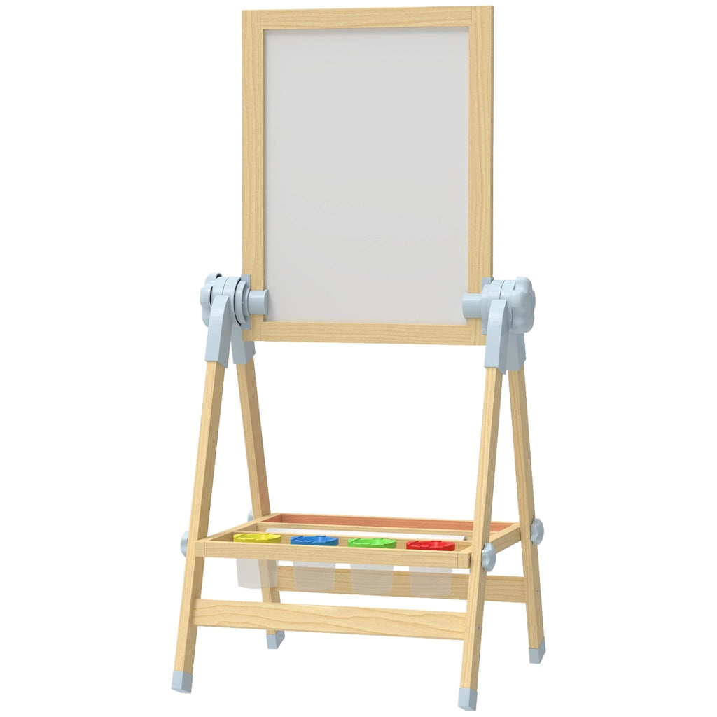 Cavalletto per Bambini Doppia Lavagna per Gesso e Pennarelli, Lavagnetta Magnetica e Rotolo di Carta, Legno