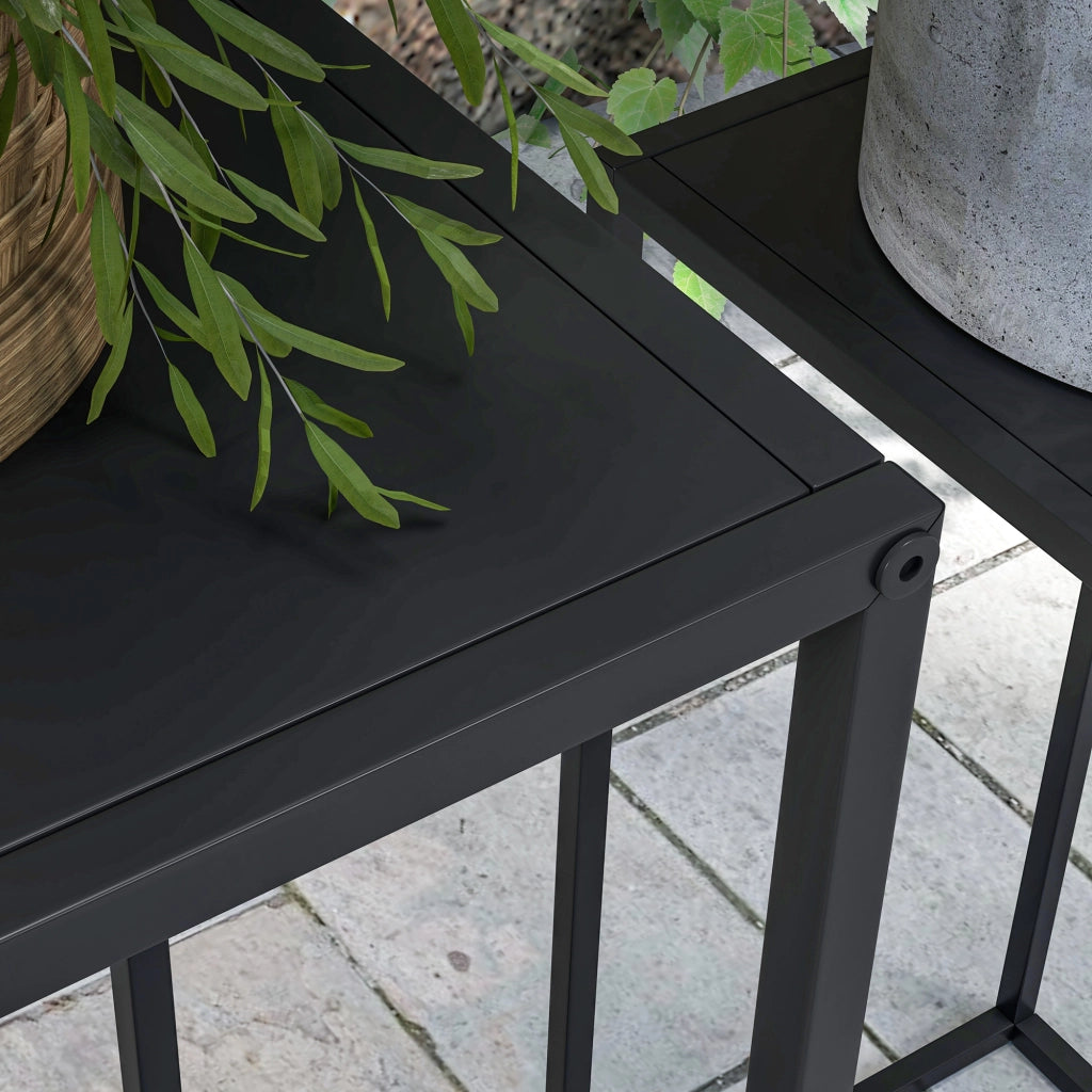 Set di 2 portapiante 25x25x58.5 e 31x31x65 cm salvaspazio in acciaio nero