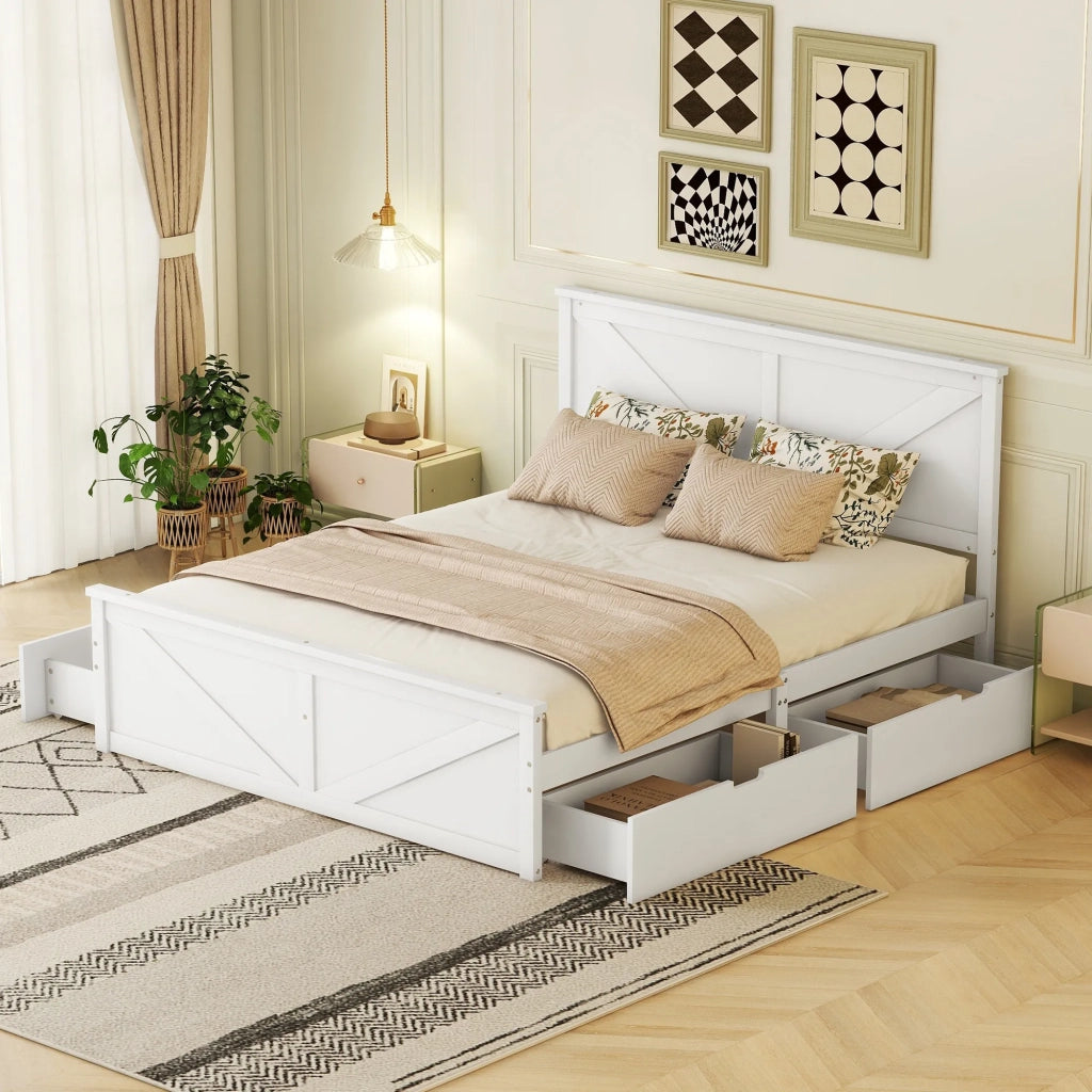 Letto a castello in legno bianco 160x200 con 4 cassetti