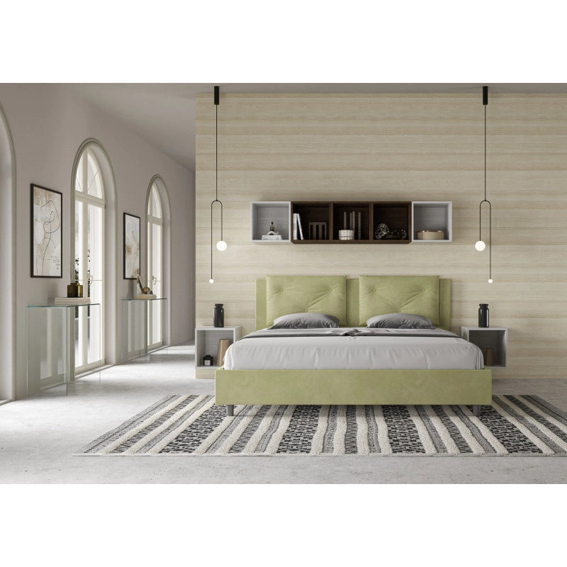 Letto imbottito Matrimoniale 170x200 cm Appia - Contenitore,Microfibra,Tè verde