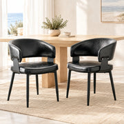 Sedia da pranzo con braccioli in PU nero e schienale decorato