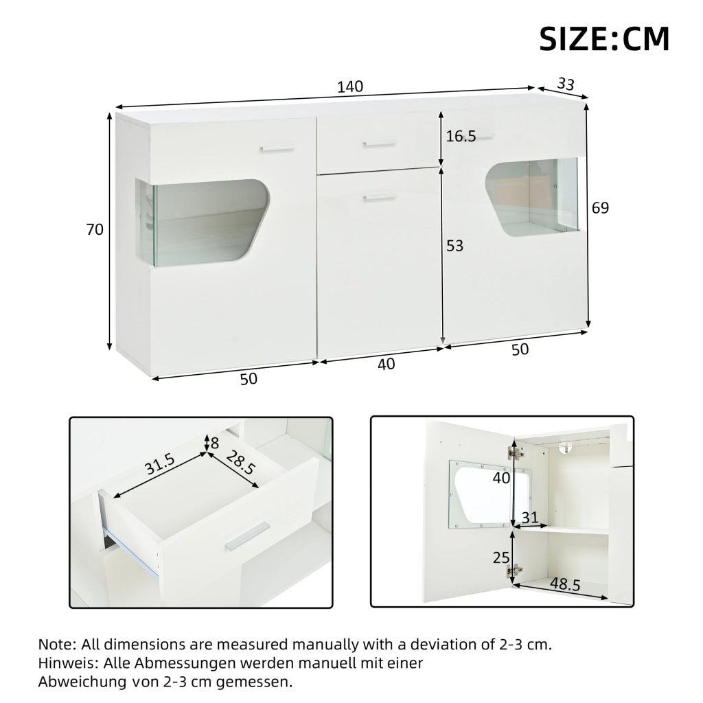 Sideboard 140x33x70 cm con luci LED in MDF bianco