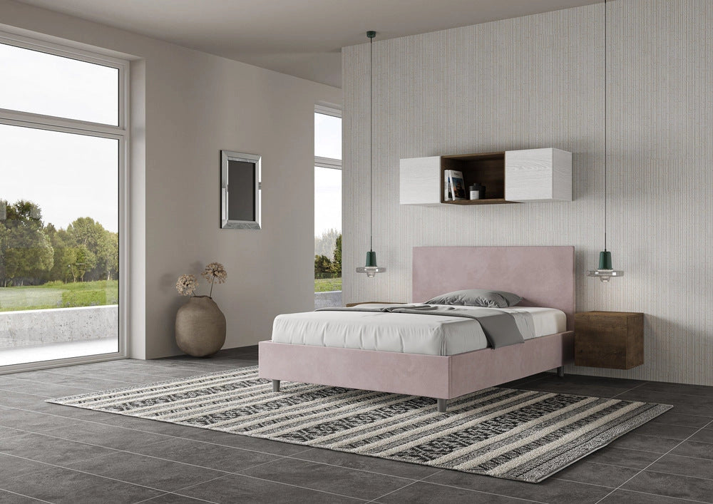 Letto Matrimoniale Extra Large 200x210 cm con Rete e Contenitore Adele Glicine