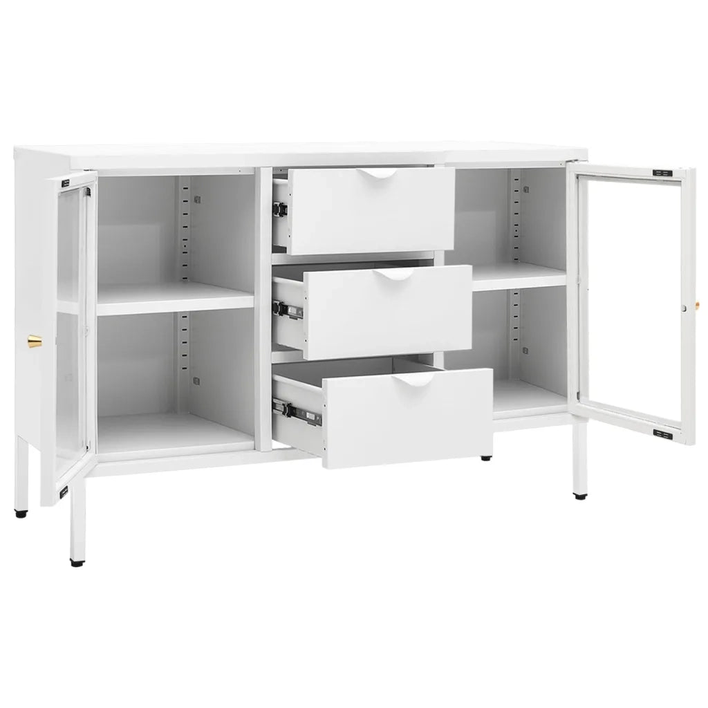 Credenza-Buffet-Armadio da cucina Bianca 105x35x70 cm in Acciaio e Vetro Temperato