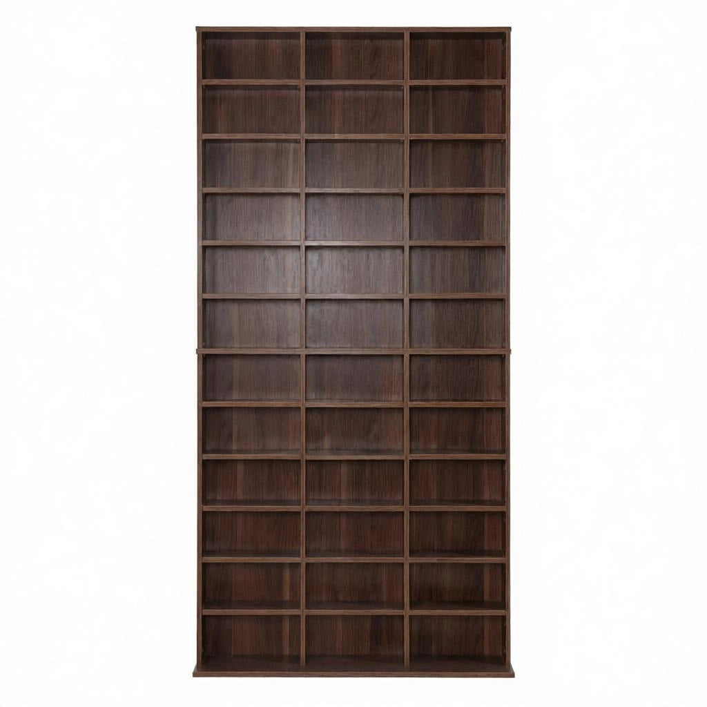 Scaffalatura porta CD e DVD con 36 vani e alcuni ripiani regolabili in MDF marrone 102 × 23.5 × 195 cm