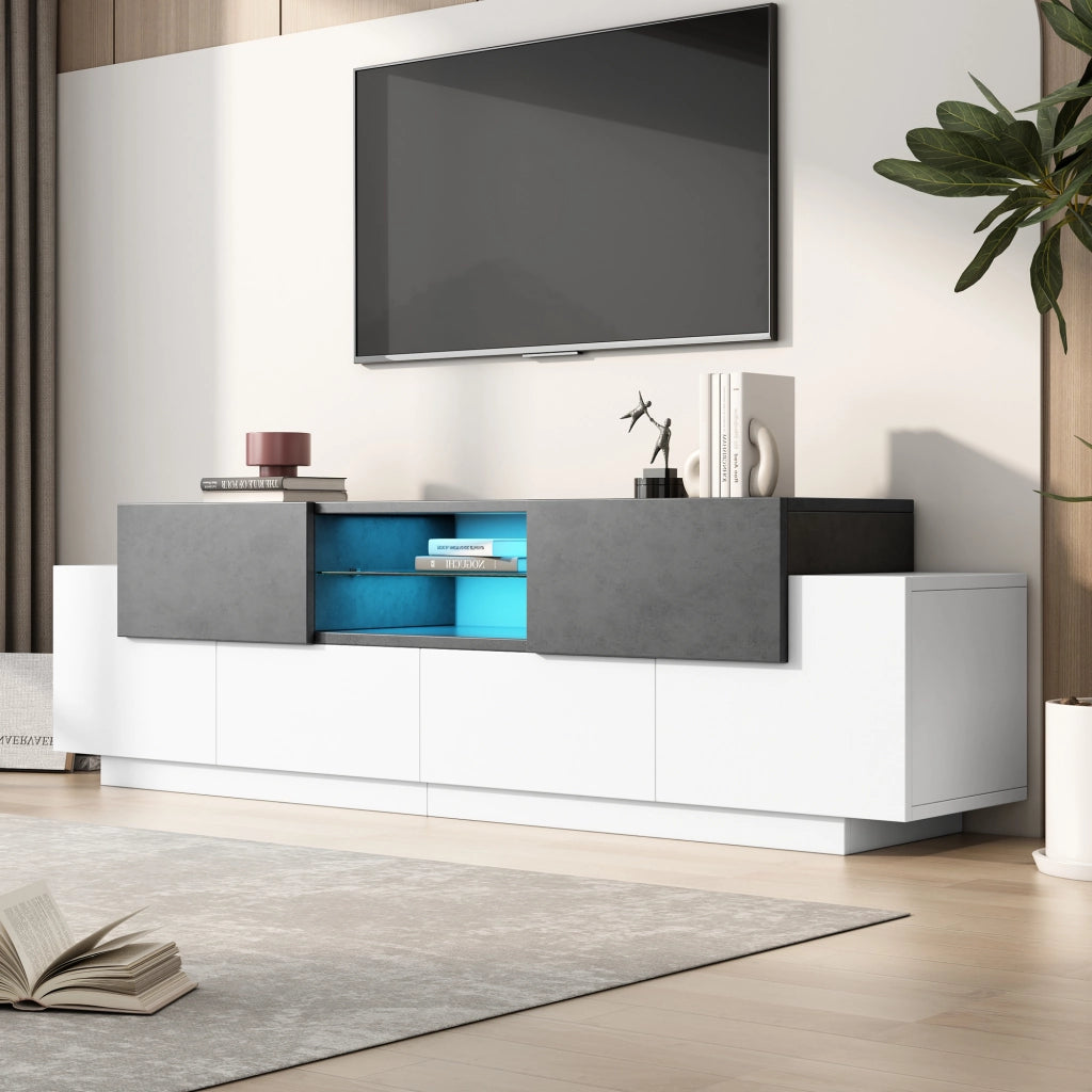 Mobile TV moderno da 180 cm bianco e grigio con illuminazione LED RGB