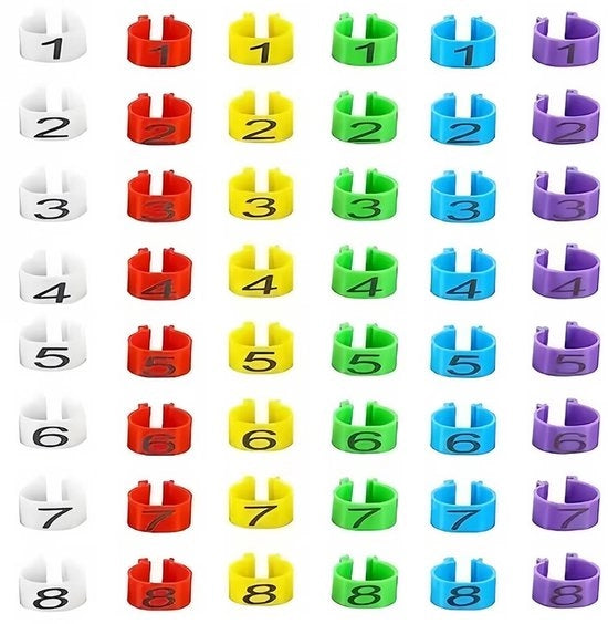 Ringhiere per zampe di pollo 48 pezzi - Ringhiere per uccelli - Identificazione multicolore - Clip numerato - Materiale plastico resistente - Per polli/tacchini/oca - Ringhiere per uccelli