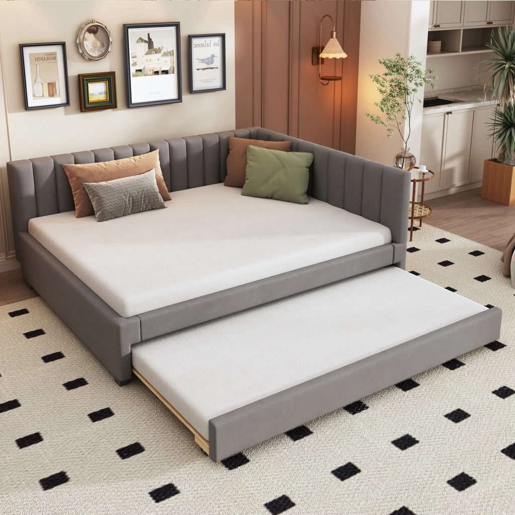Divano letto 140 × 200 cm con letto estraibile 90 × 190 cm imbottito in velluto grigio con rete a doghe