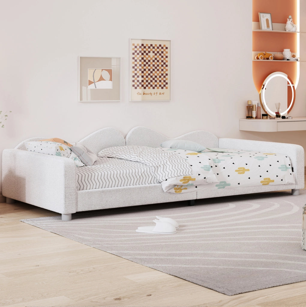 Letto per bambini 90x200 cm imbottito con schienale e braccioli bianco
